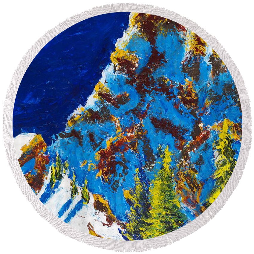 Mountains Round Beach Towel featuring the painting Needles Two by Walt Brodis