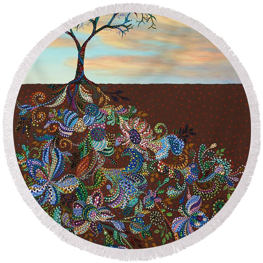 Tree Round Beach Towel featuring the painting Neither Praise Nor Disgrace by James W Johnson