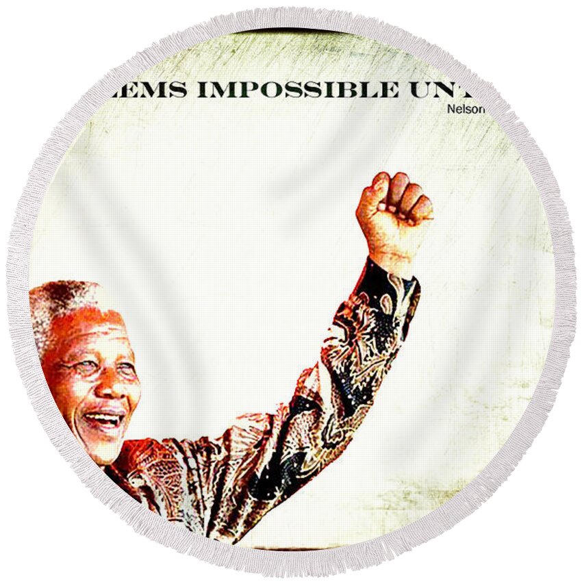 Nelson Mandela Round Beach Towel featuring the photograph Nelson Mandela by Spikey Mouse Photography