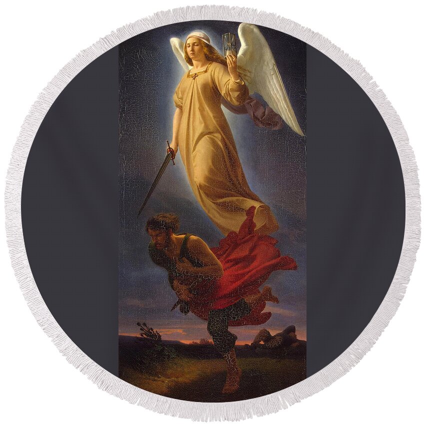 Alfred Rethel Round Beach Towel featuring the painting Nemesis by Alfred Rethel