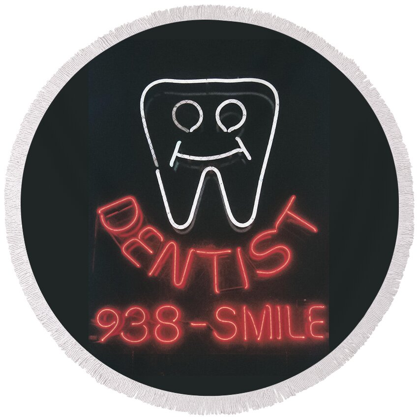 Dentist Round Beach Towel featuring the photograph Neon Smile by Caitlyn Grasso
