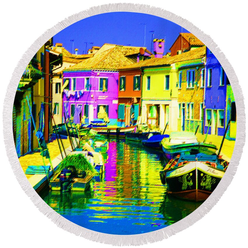 Burano Round Beach Towel featuring the digital art Neptune's Canal by Donna Corless