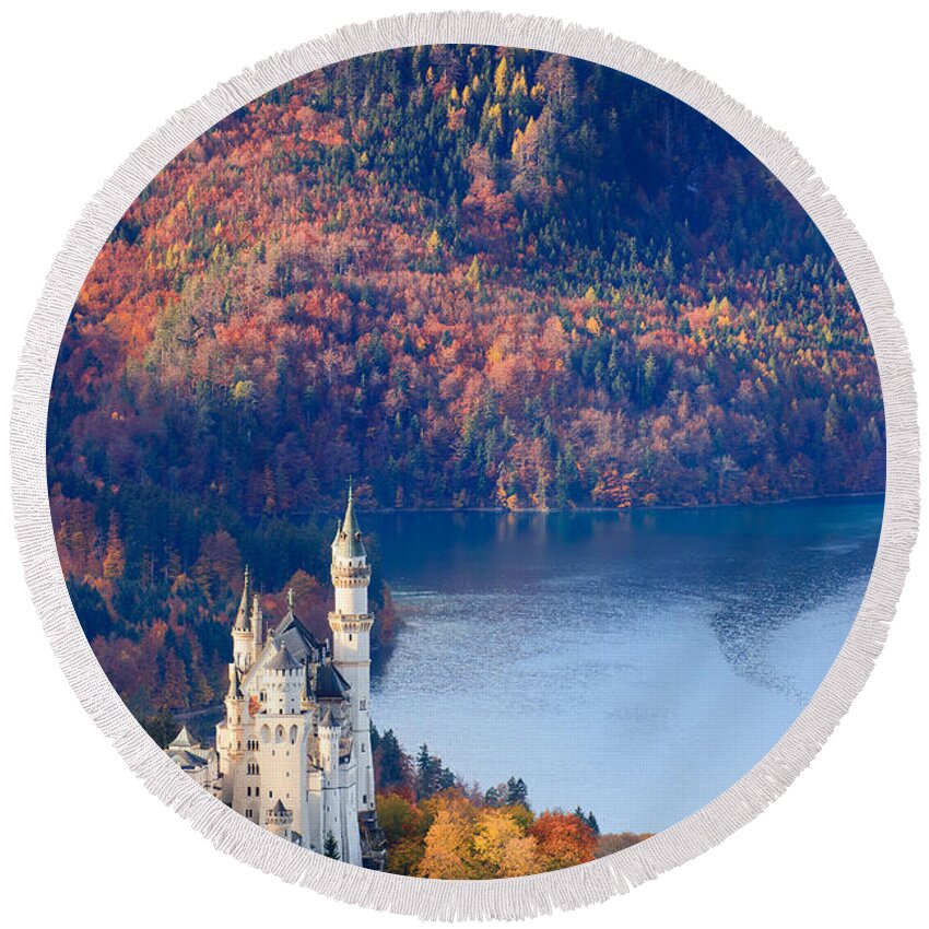 Germany Round Beach Towel featuring the photograph Neuschwanstein Castle in Autumn Colours by Henk Meijer Photography