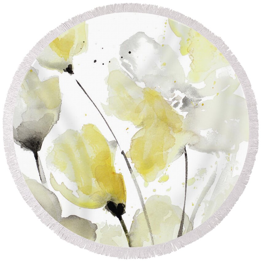 Neutral Round Beach Towel featuring the painting Neutral Abstract Floral II by Lanie Loreth