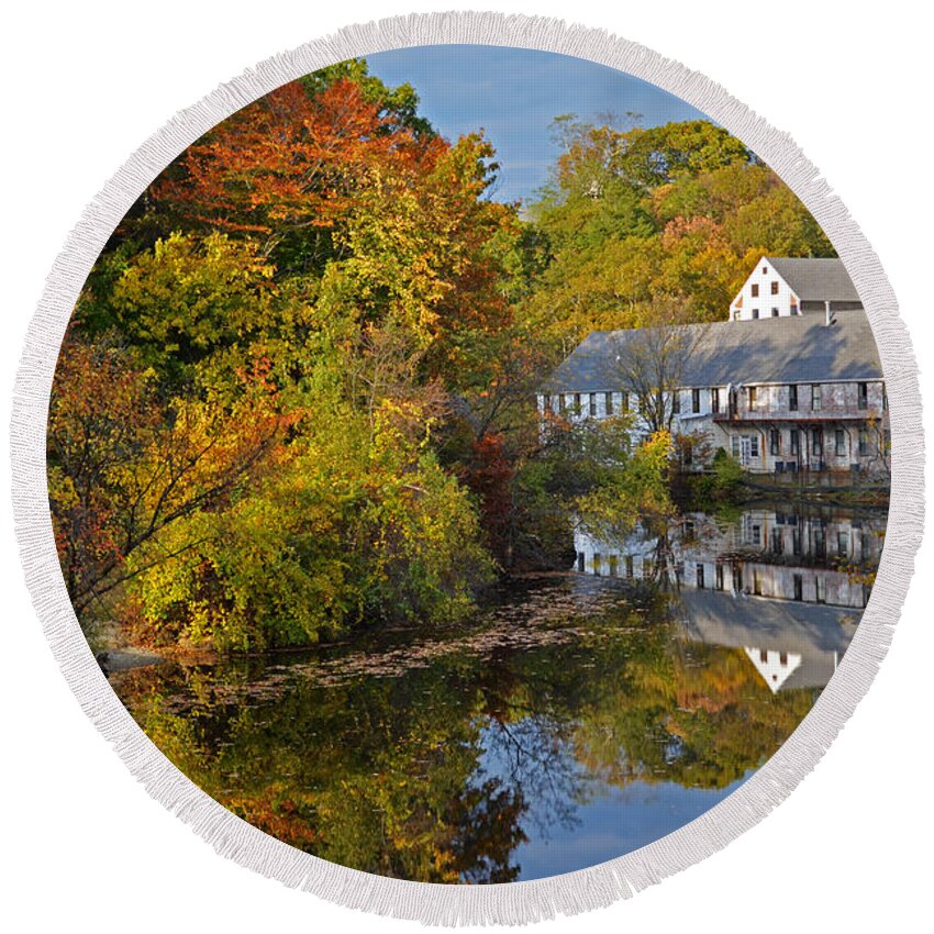 Newton Round Beach Towel featuring the photograph New England Autumn Day by Toby McGuire