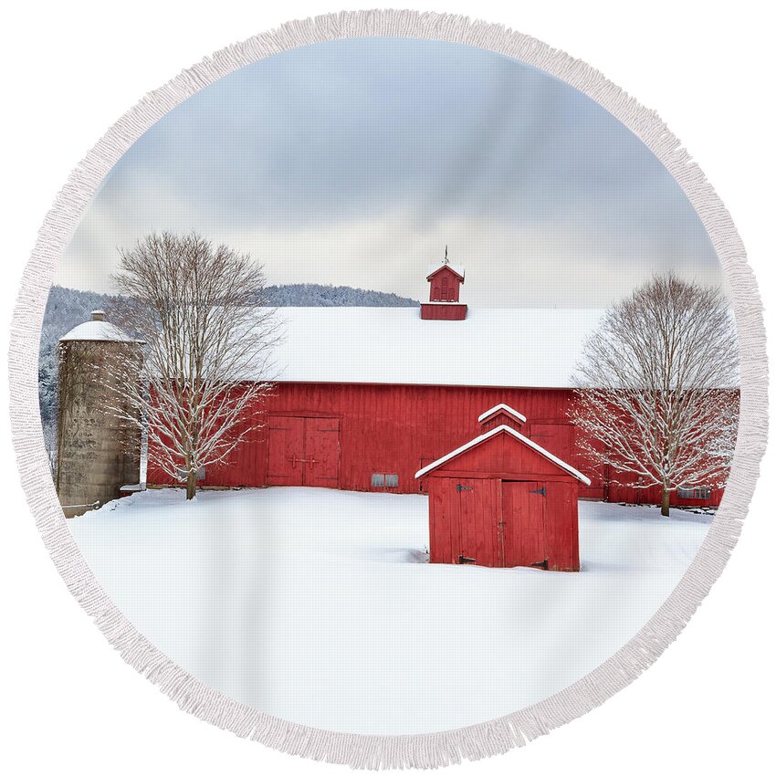 Square Round Beach Towel featuring the photograph New England Barns Square by Bill Wakeley