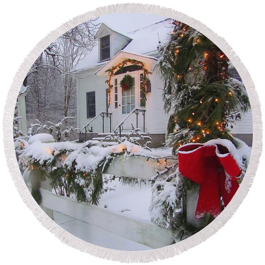 Christmas Round Beach Towel featuring the photograph New England Christmas by Elizabeth Dow