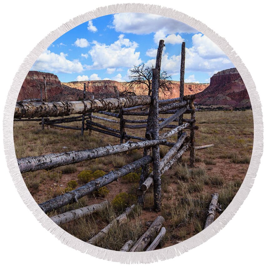 Corral Round Beach Towel featuring the photograph New Mexico Corral by Ben Graham