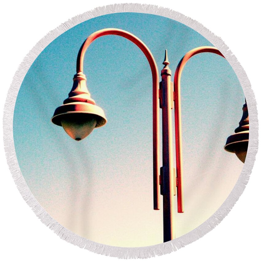 Lamps Round Beach Towel featuring the digital art Beach Lamp Post by Valerie Reeves