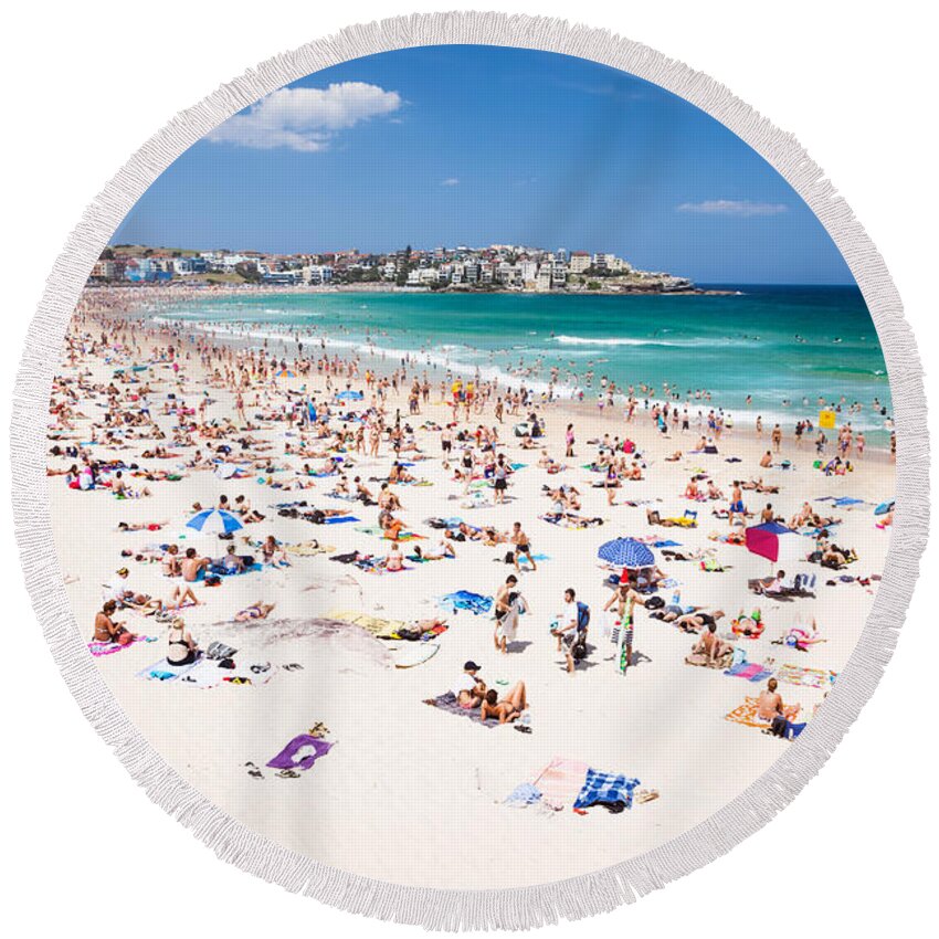 Sydney Round Beach Towel featuring the photograph New year's day at Bondi beach Sydney Australi by Matteo Colombo
