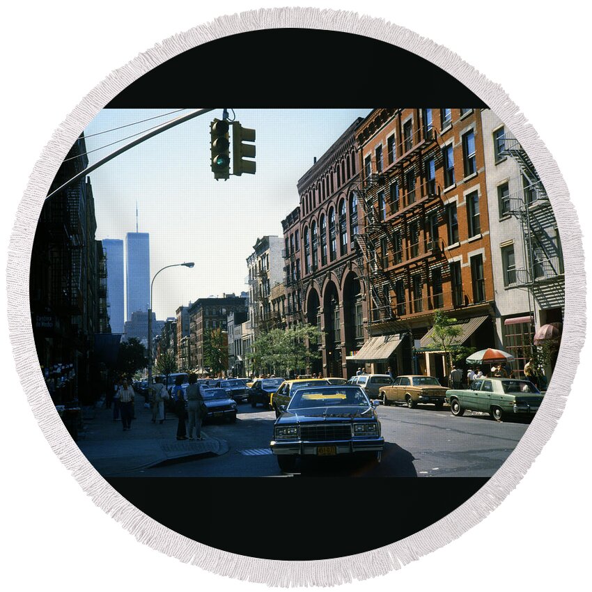 New York Round Beach Towel featuring the photograph New York 1984 by Gordon James