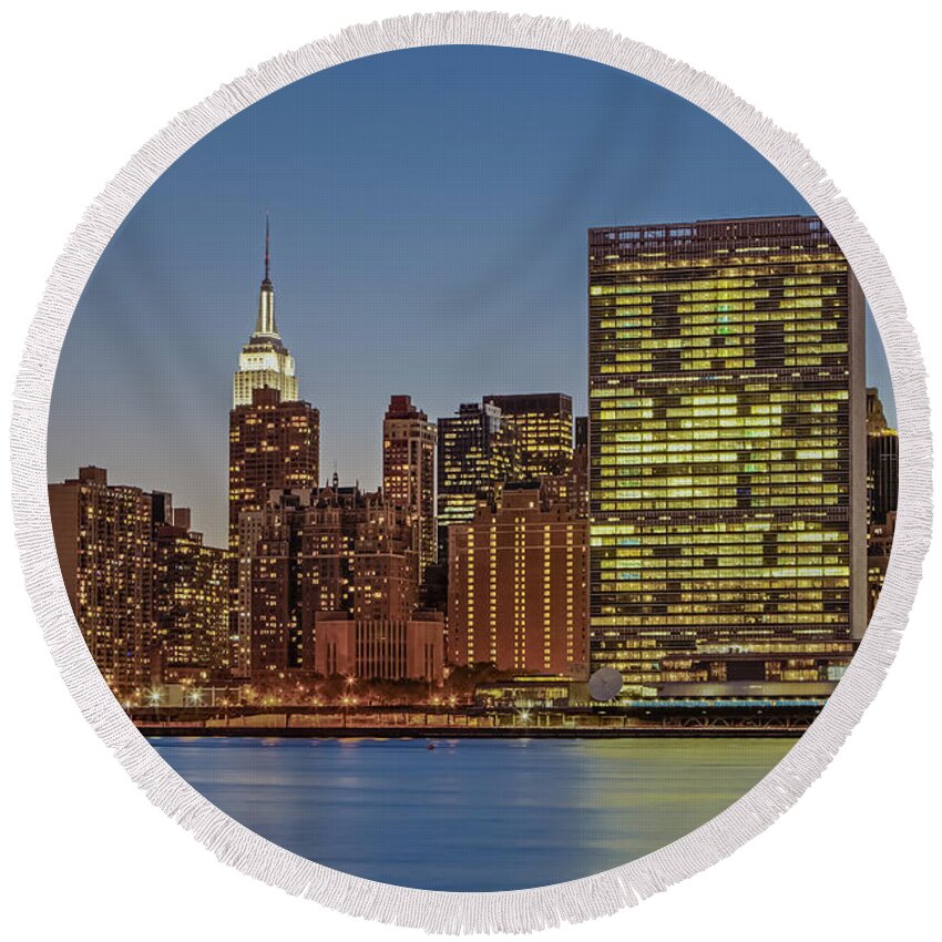 Chrylser Building Round Beach Towel featuring the photograph New York City Landmarks by Susan Candelario