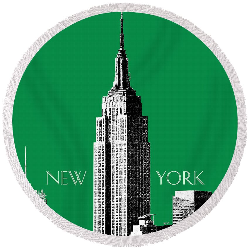 Architecture Round Beach Towel featuring the digital art New York Skyline Empire State Building - Forest Green by DB Artist