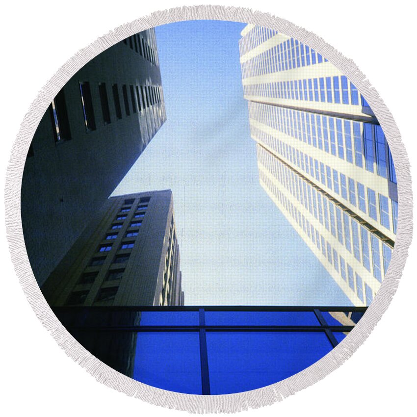 New York Round Beach Towel featuring the photograph 1984 New York City Skyscraper Canyon by Gordon James