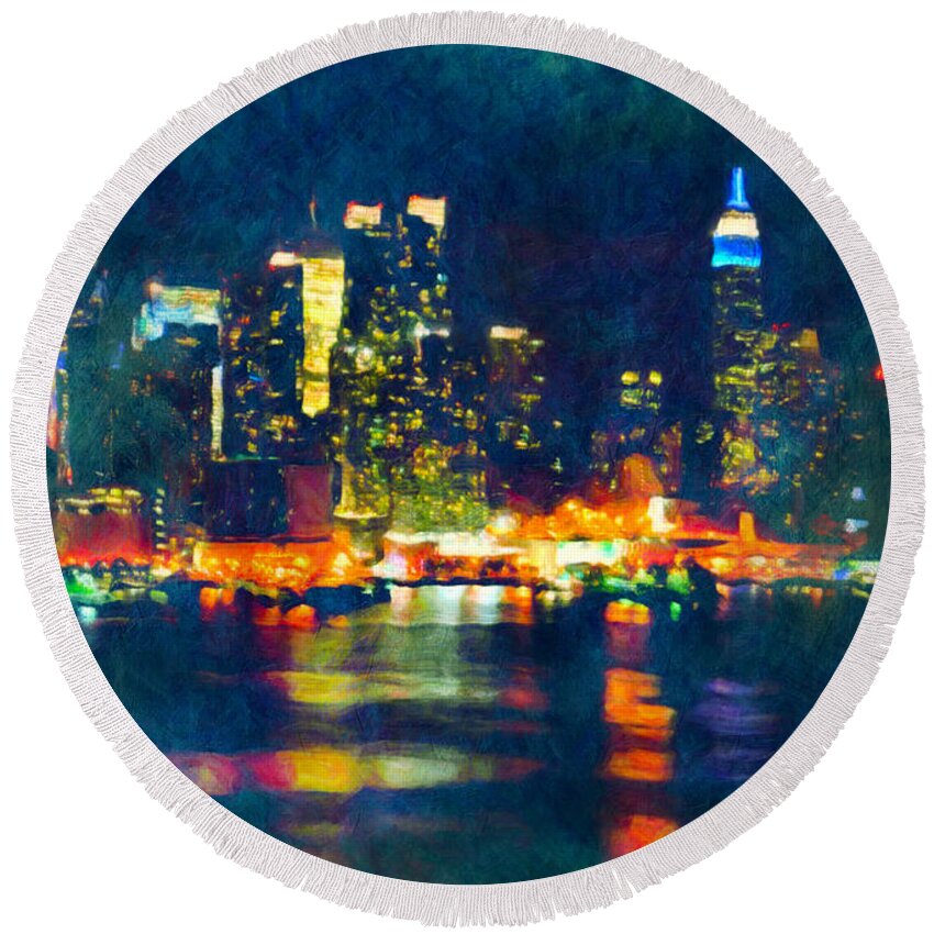 Abstract Round Beach Towel featuring the painting New York State Of Mind Abstract Realism by Georgiana Romanovna
