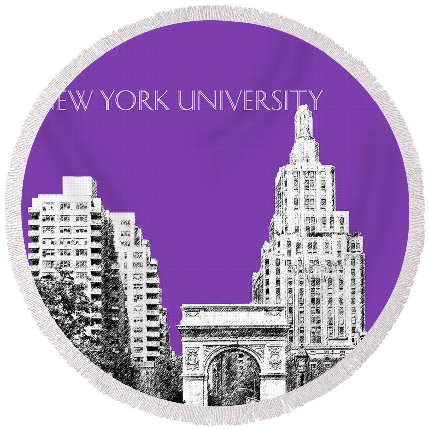 University Round Beach Towel featuring the digital art New York University - Washington Square Park - Purple by DB Artist