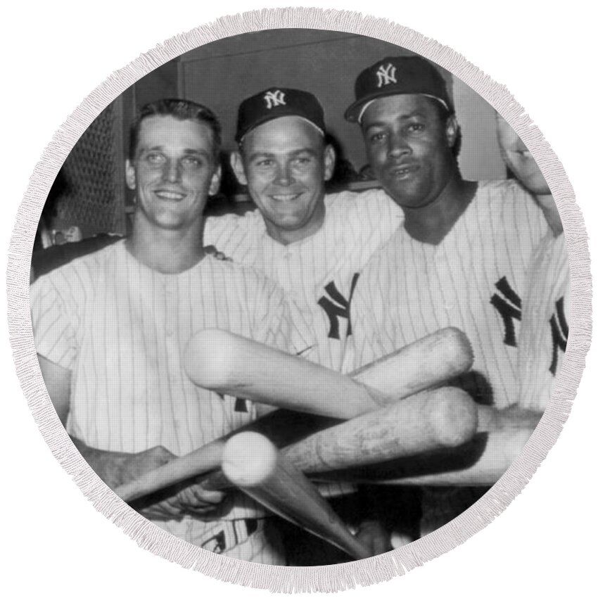 1950's Round Beach Towel featuring the photograph New York Yankee Sluggers by Underwood Archives