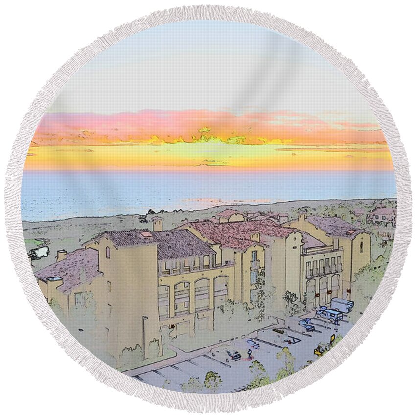 Newport Coast Round Beach Towel featuring the photograph Newport Coast Sunset by Penny Lisowski