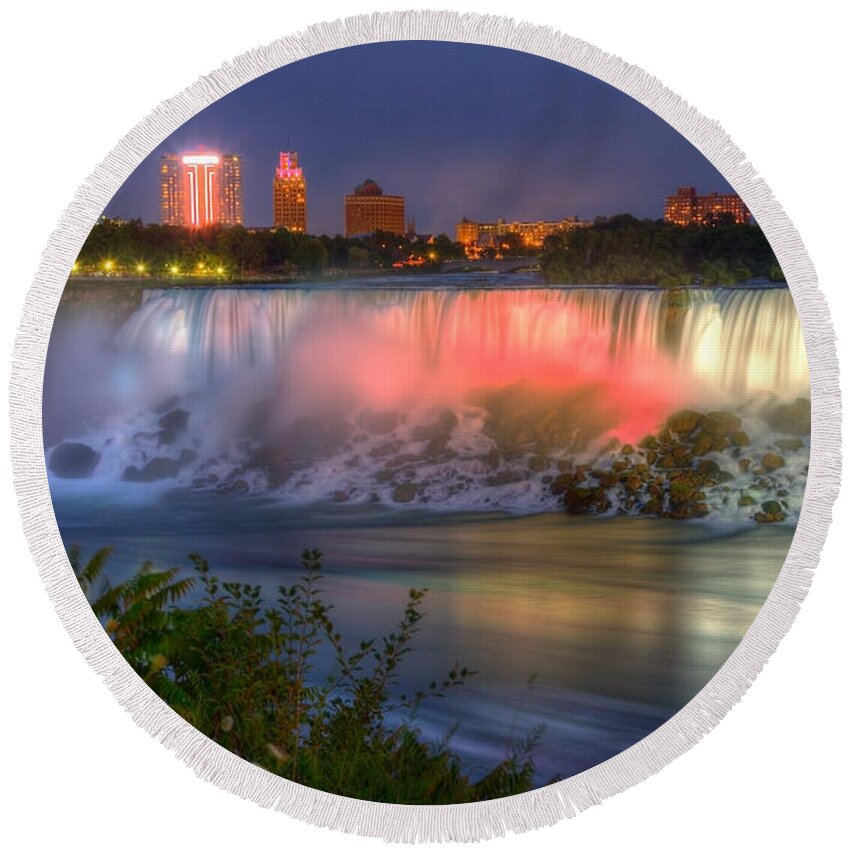 Niagara Falls Round Beach Towel featuring the photograph Niagara Falls Canada Sunset by Wayne Moran
