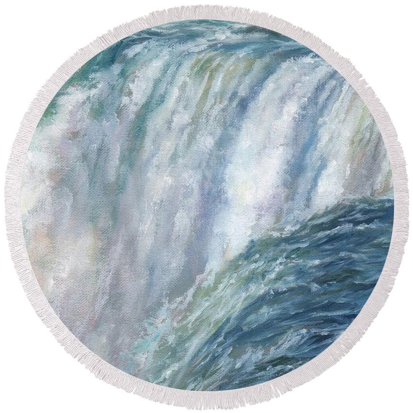 Niagara Round Beach Towel featuring the painting Niagara Falls by David Stribbling