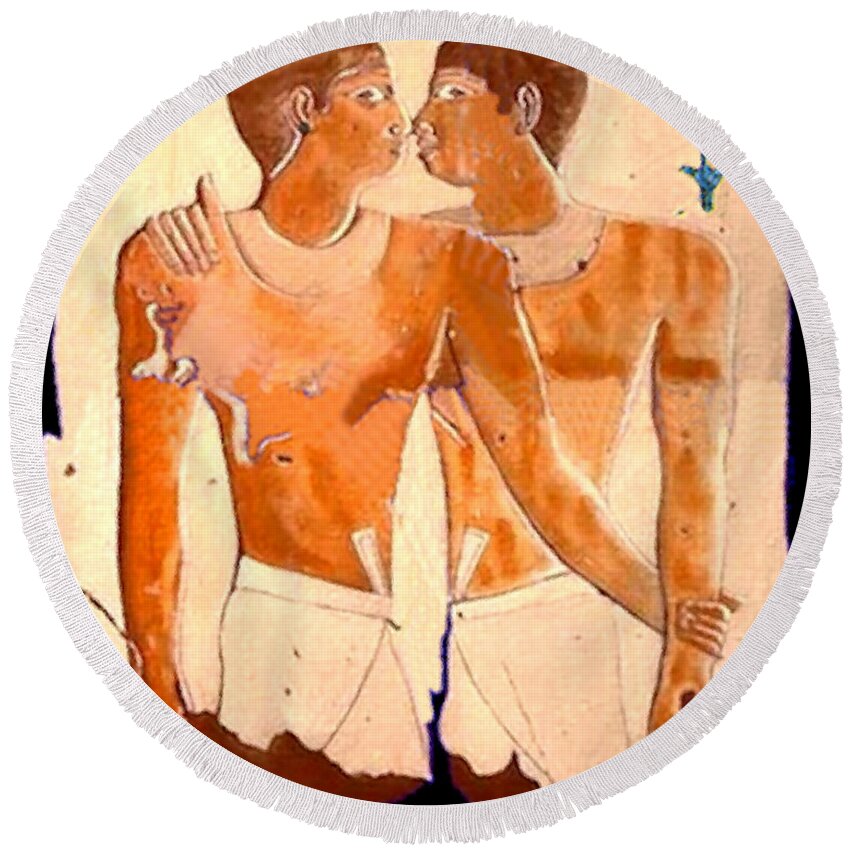 Niankhkhnum Round Beach Towel featuring the painting Niankhkhnum and Khnumhotep by Troy Caperton