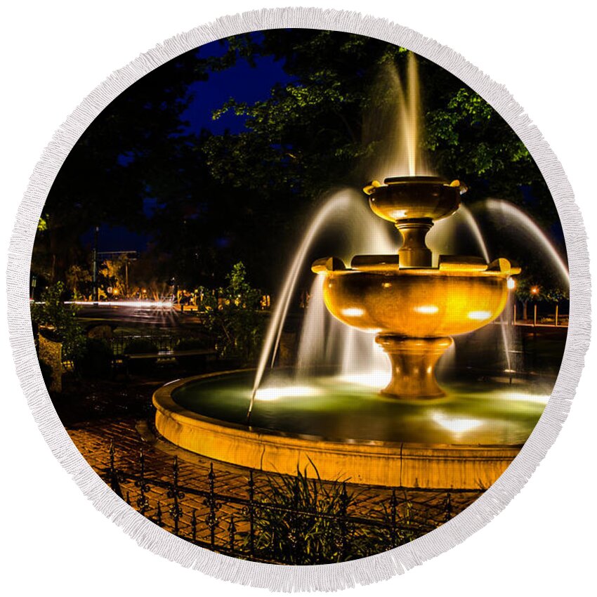 Fountain Round Beach Towel featuring the photograph Night Fountain by Rick Bartrand