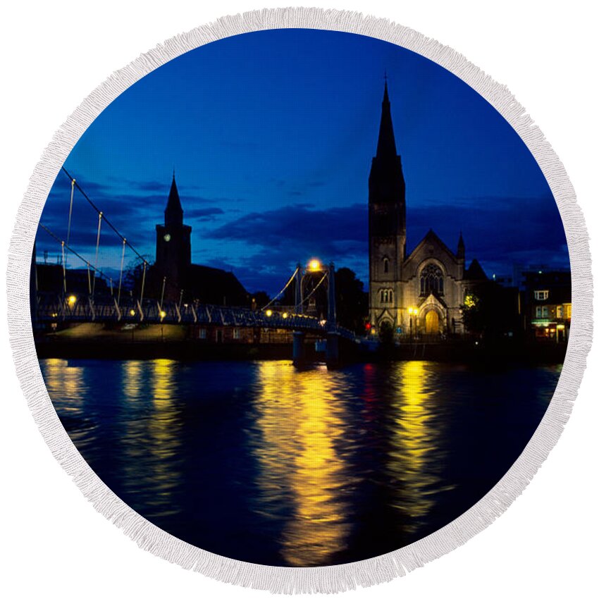 Inverness Round Beach Towel featuring the photograph Night lights in Inverness by Riccardo Mottola