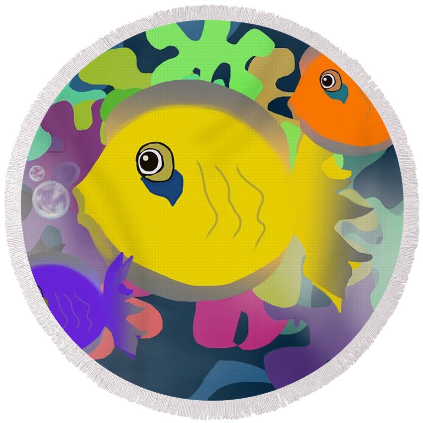 Tropical Fish Round Beach Towel featuring the digital art Night swimming by Christine Fournier