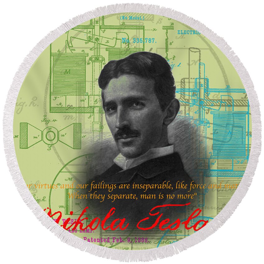 Nikola Tesla Round Beach Towel featuring the digital art Nikola Tesla #3 by Jean luc Comperat