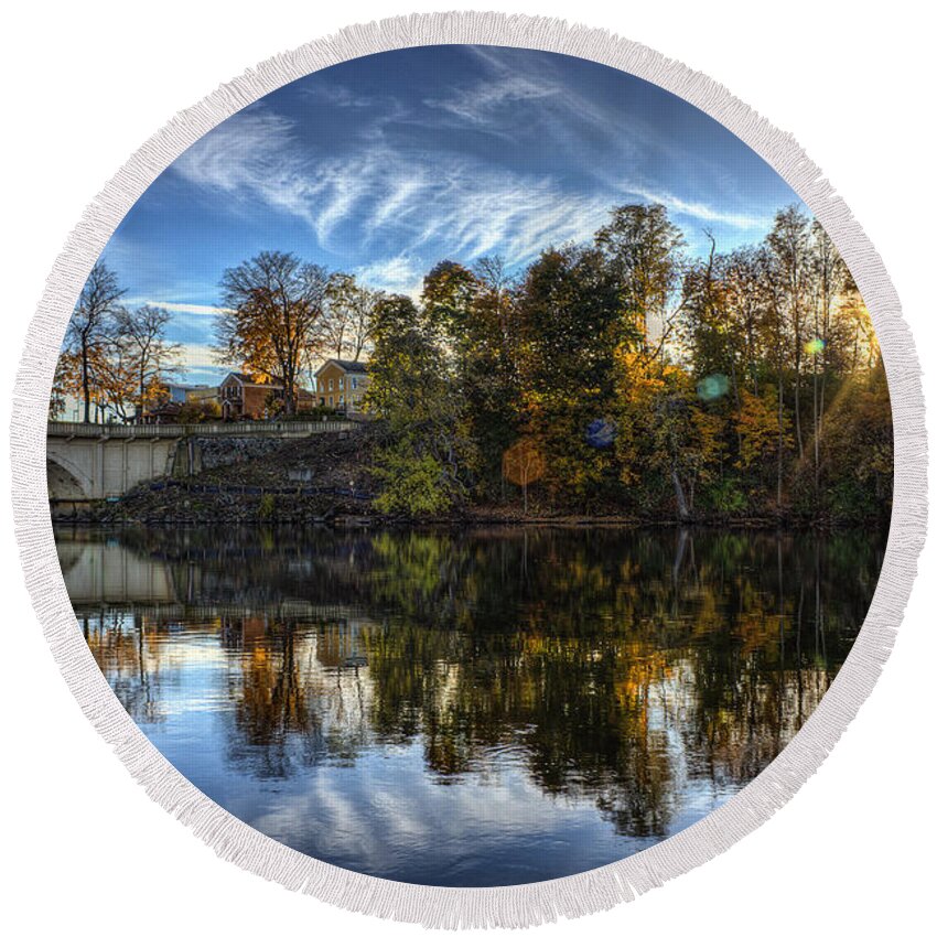 Hdr Round Beach Towel featuring the photograph Niles Reflections by Scott Wood