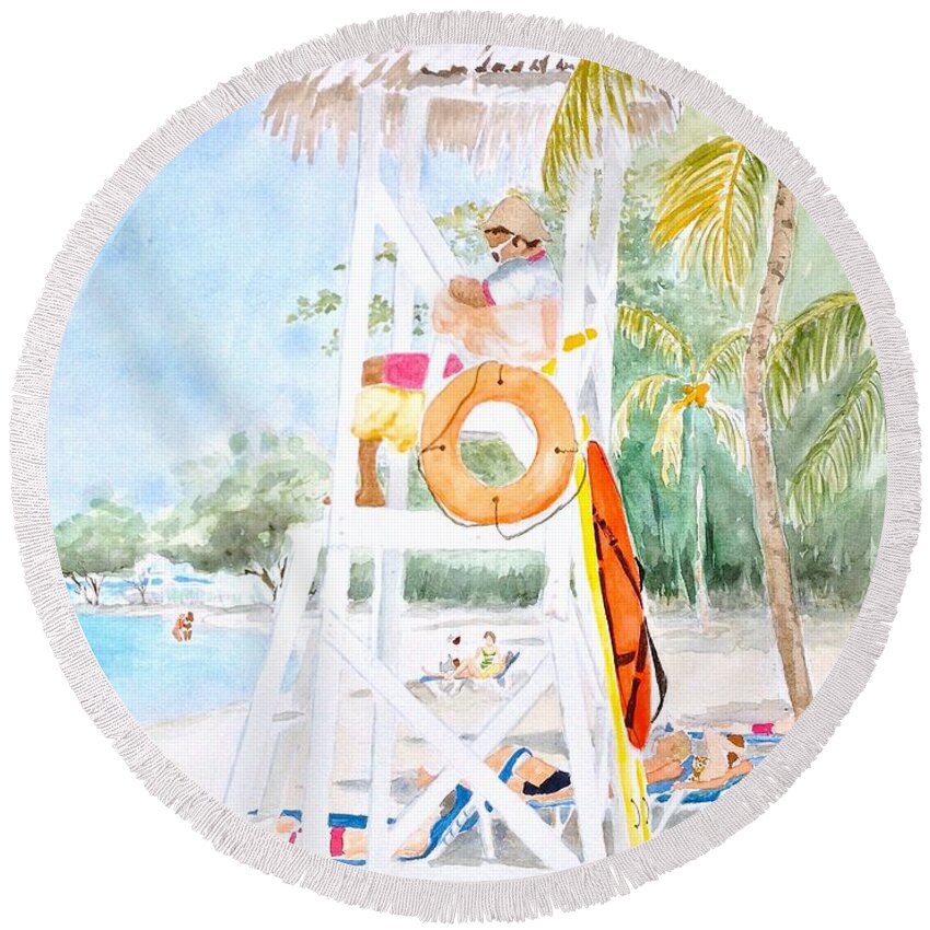 Beach Round Beach Towel featuring the painting No Problem in Jamaica Mon by Marilyn Zalatan