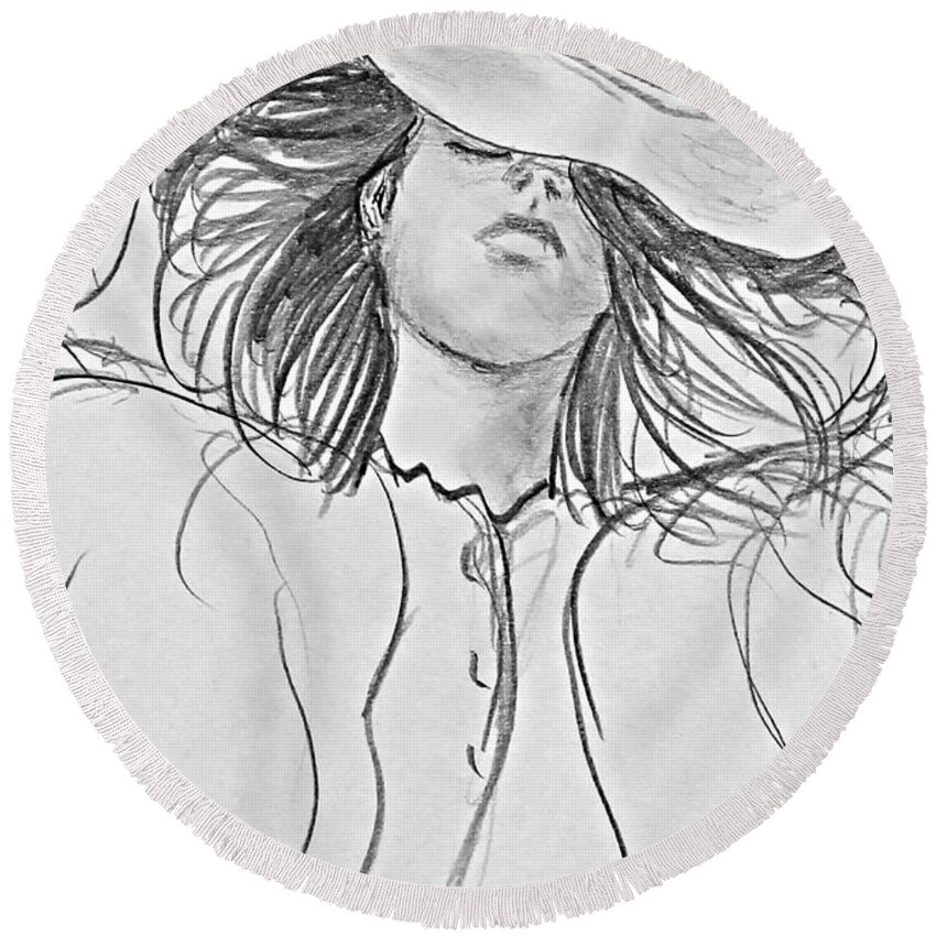 Woman Round Beach Towel featuring the drawing No Worries by Kume Bryant