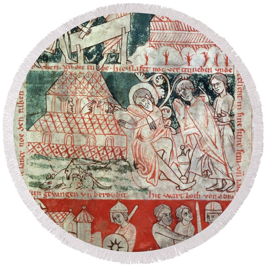 13th Century Round Beach Towel featuring the painting Noah, Early 13th Century by Granger