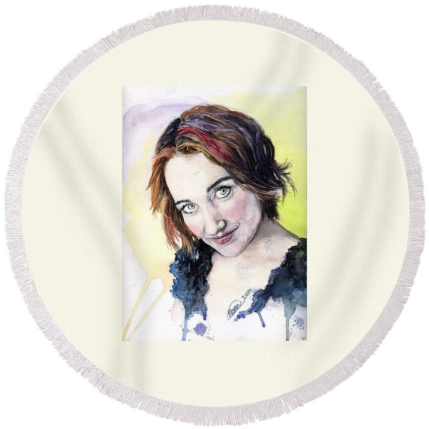 Portrait Round Beach Towel featuring the painting Nono by Alban Dizdari