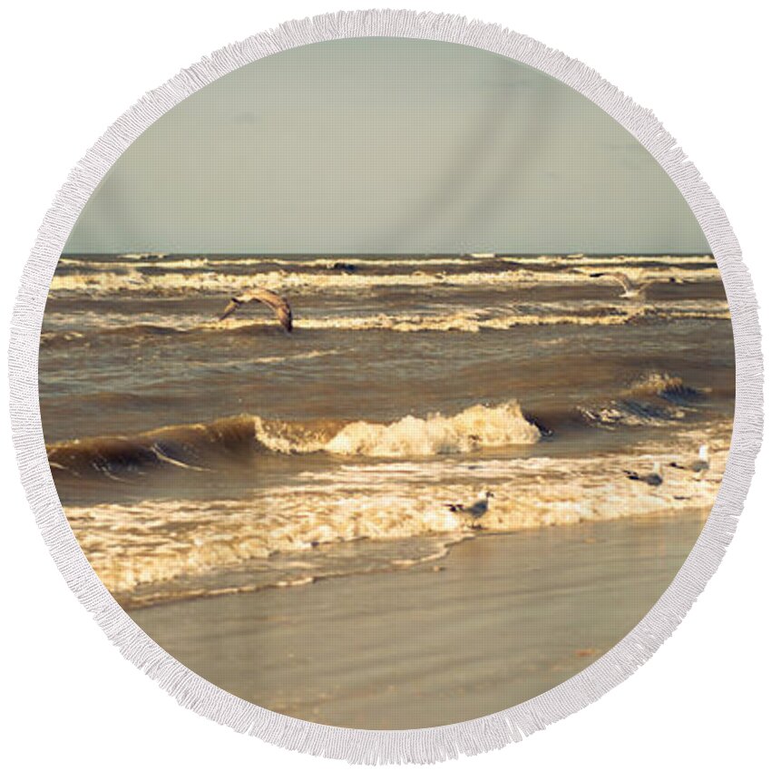 Nature Round Beach Towel featuring the photograph North Sea Coastal Line 1. Holland by Jenny Rainbow