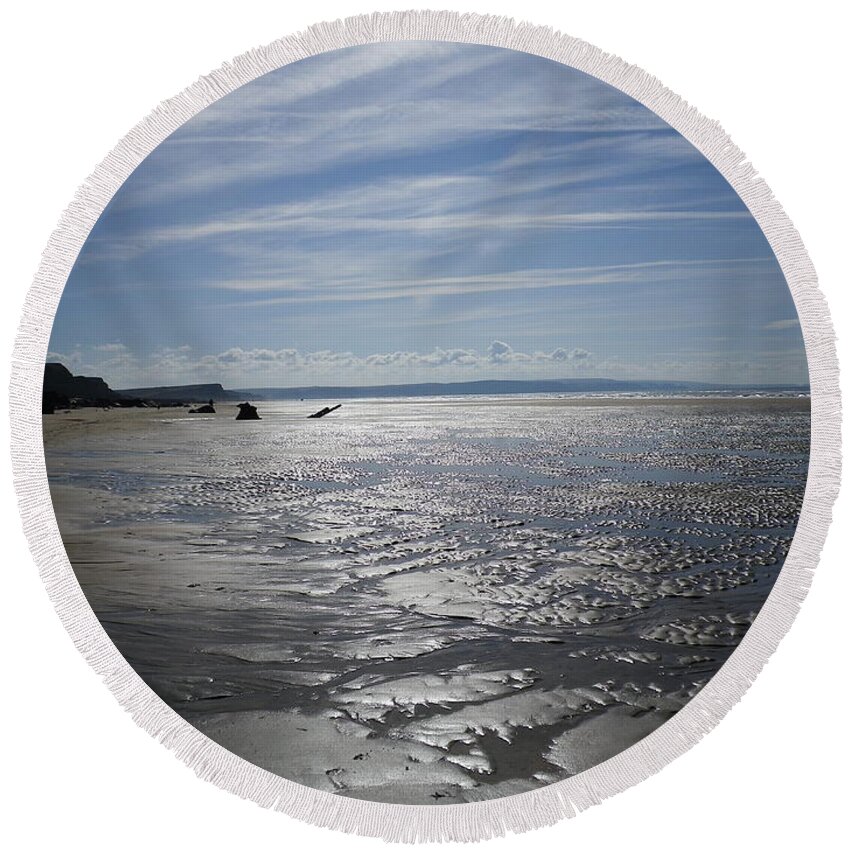 Cornwall Round Beach Towel featuring the photograph Northcott Mouth Shipwreck Cornwall by Richard Brookes