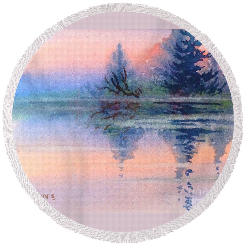 Northern Isle Round Beach Towel featuring the painting Northern Isle by Teresa Ascone