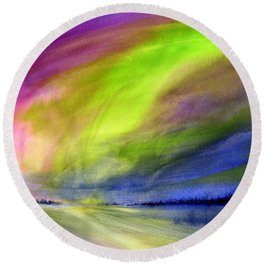 Northern Light Round Beach Towel featuring the painting Northern Lights by Hailey E Herrera