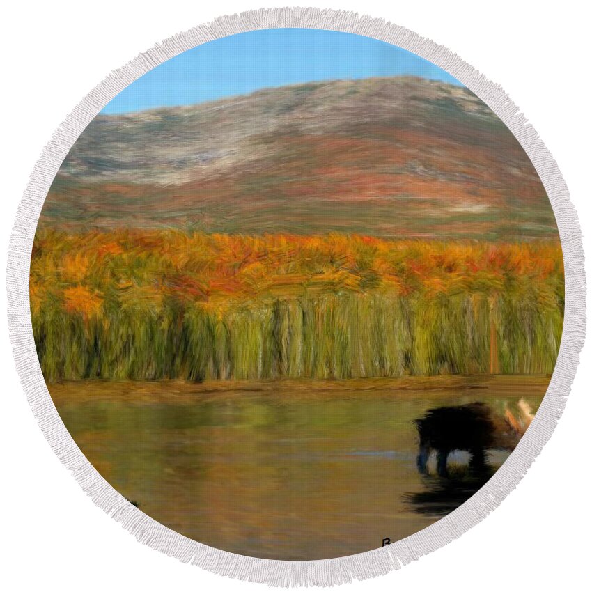 Mountain Round Beach Towel featuring the painting Northwest Moose by Bruce Nutting