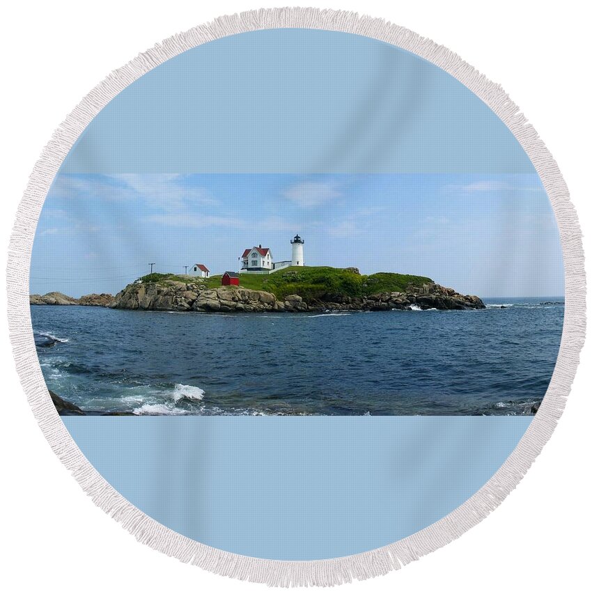 Nubble Round Beach Towel featuring the photograph Nubble Lighthouse by Photographic Arts And Design Studio