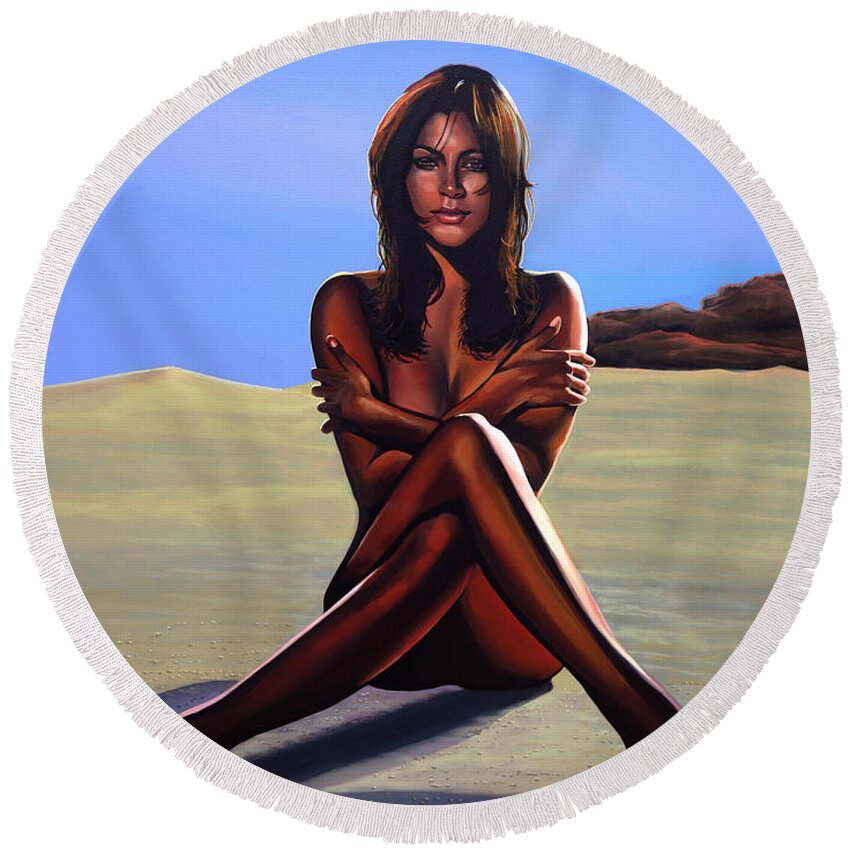 Nude Round Beach Towel featuring the painting Nude Beach Beauty by Paul Meijering