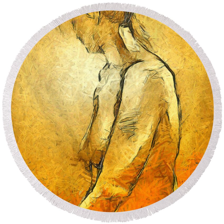  Nude Round Beach Towel featuring the painting Nude VIII by Dragica Micki Fortuna
