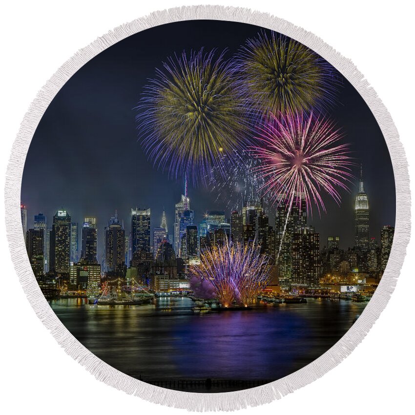 New York City Round Beach Towel featuring the photograph NYC Celebrates Fleet Week by Susan Candelario