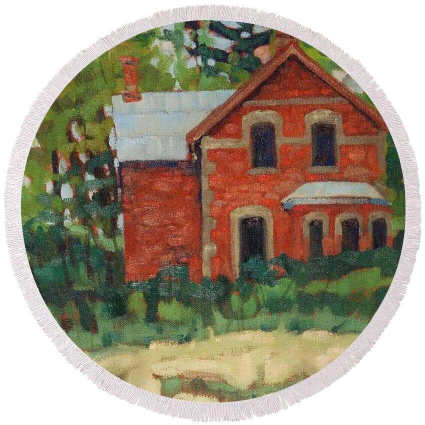 Oak Round Beach Towel featuring the painting Oak Ridges Homestead by Phil Chadwick