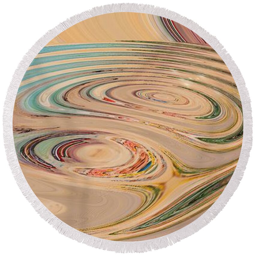 Abstract Round Beach Towel featuring the painting Oasis by Loredana Messina