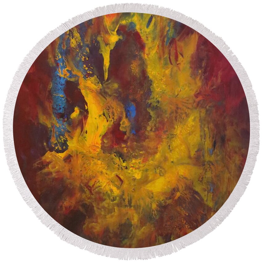 Abstract Round Beach Towel featuring the painting Oasis by Soraya Silvestri