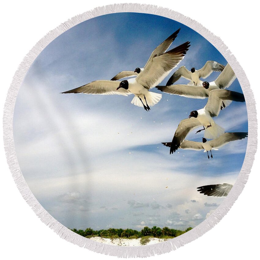 Ocean Painting Paintings Round Beach Towel featuring the photograph Ocean Birds by Iconic Images Art Gallery David Pucciarelli