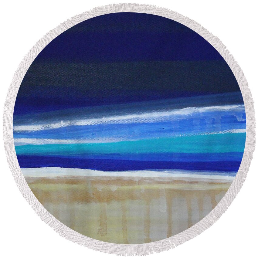 Abstract Painting Round Beach Towel featuring the painting Ocean Blue by Linda Woods
