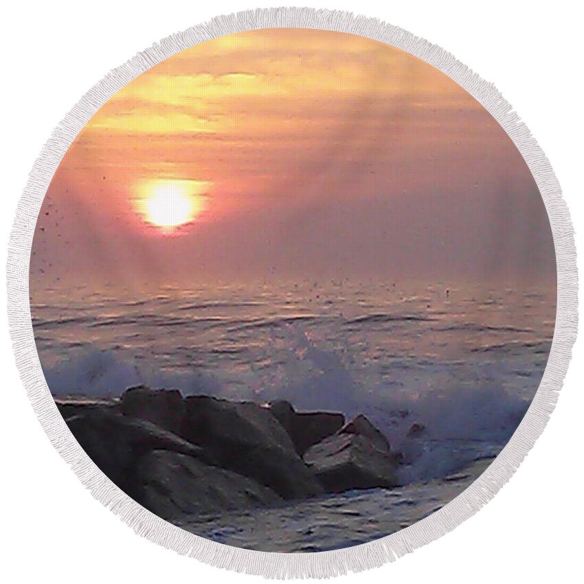 Ocean City Maryland Round Beach Towel featuring the photograph Ocean City Inlet Jetty at Sunrise by Robert Banach