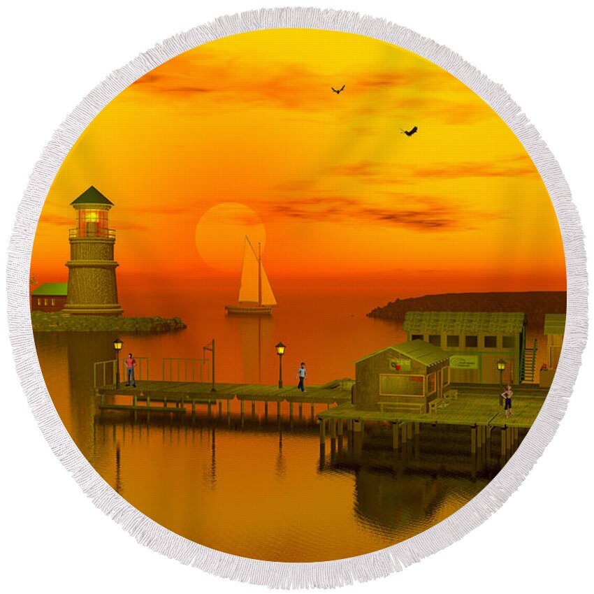 Ocean Front Landscape Ocean Front Scene Round Beach Towel featuring the digital art Ocean front Landscape by John Junek